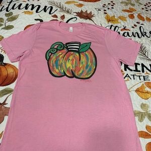 Pink T-Shirt with Colorful Pumpkin Design